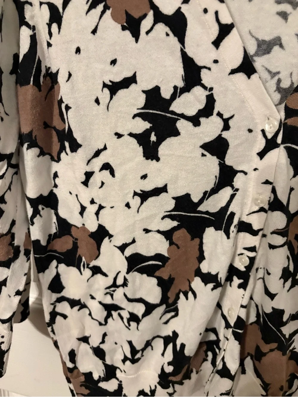 LOFT Black White & Brown Floral V-Neck Cardigan